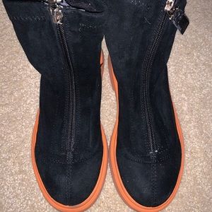Suede Mid Boots w/ Zipper and Orange Sole